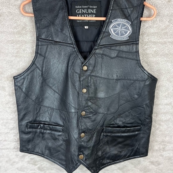 Vintage Biker Leather Vest Navarre Leather Co Patchwork STAR MOTORCYCLES - Picture 3 of 15